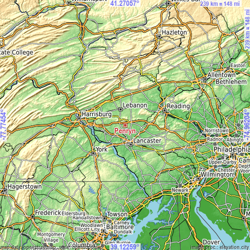 Topographic map of Penryn