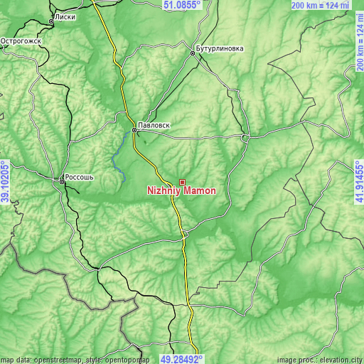 Topographic map of Nizhniy Mamon