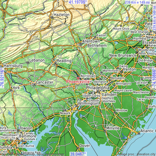 Topographic map of Phoenixville