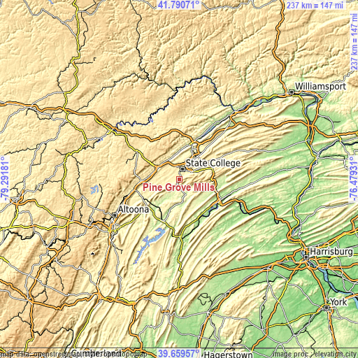 Topographic map of Pine Grove Mills