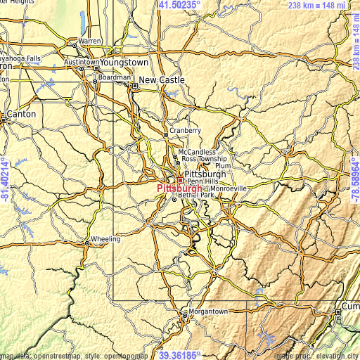 Topographic map of Pittsburgh