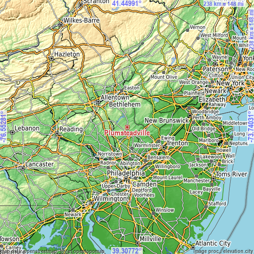 Topographic map of Plumsteadville