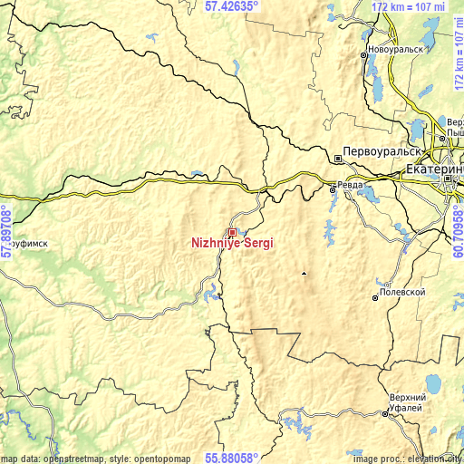Topographic map of Nizhniye Sergi
