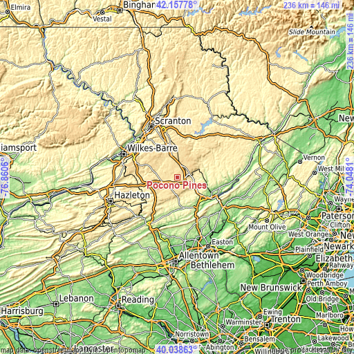 Topographic map of Pocono Pines