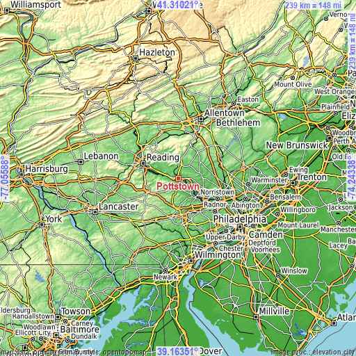 Topographic map of Pottstown