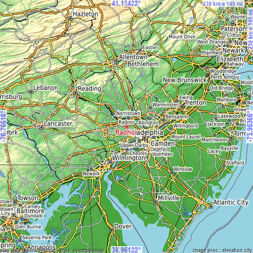 Topographic map of Radnor