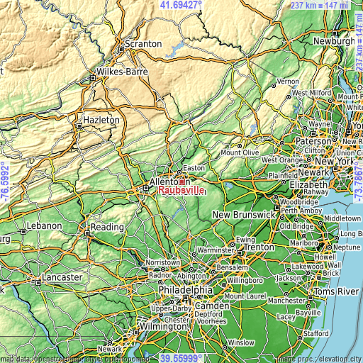 Topographic map of Raubsville