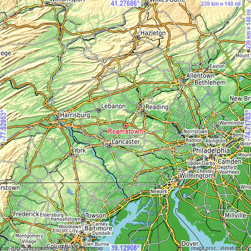 Topographic map of Reamstown