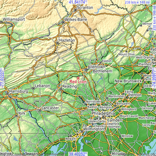 Topographic map of Red Lion