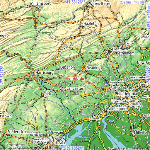 Topographic map of Reinholds