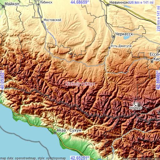 Topographic map of Nizhniy Arkhyz