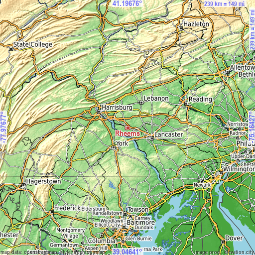 Topographic map of Rheems