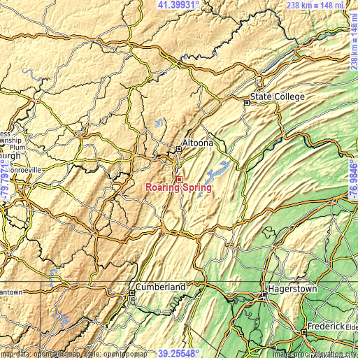 Topographic map of Roaring Spring