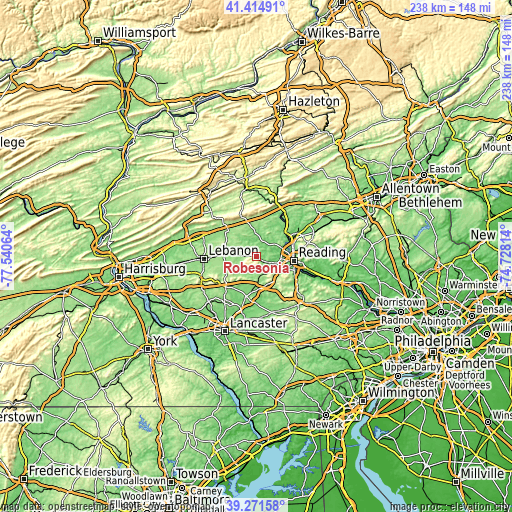 Topographic map of Robesonia