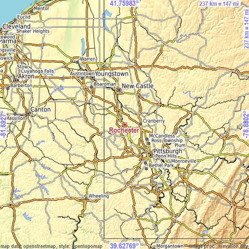 Topographic map of Rochester