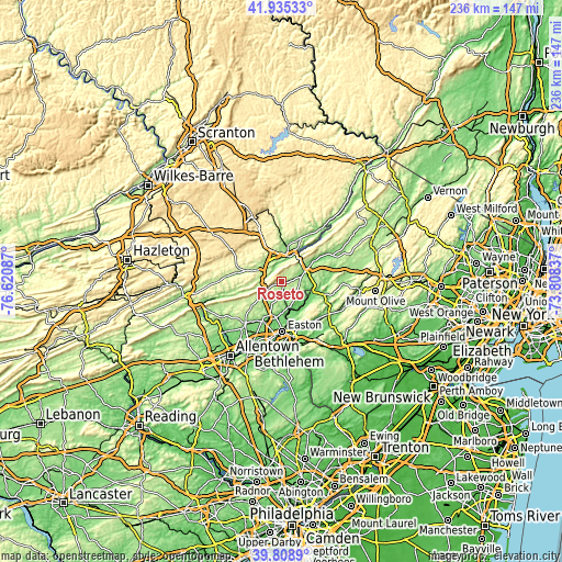 Topographic map of Roseto