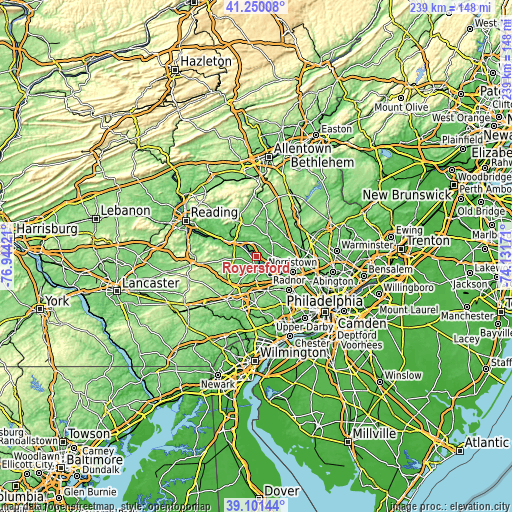 Topographic map of Royersford