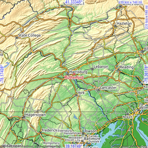 Topographic map of Rutherford