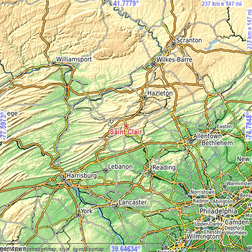 Topographic map of Saint Clair