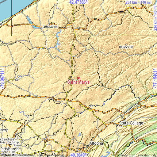 Topographic map of Saint Marys