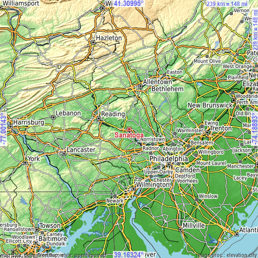 Topographic map of Sanatoga