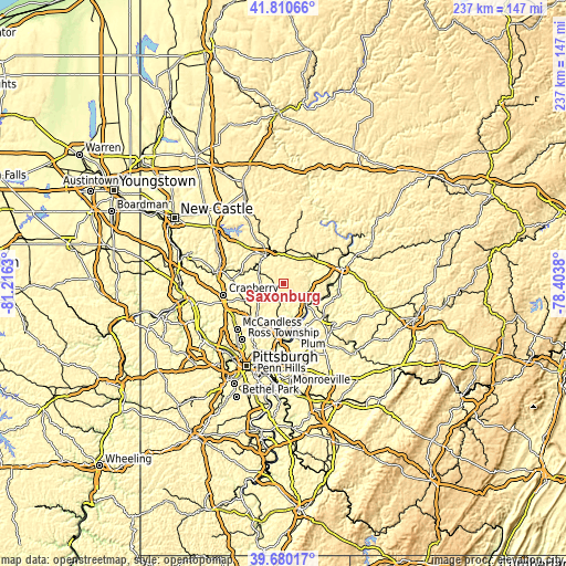 Topographic map of Saxonburg