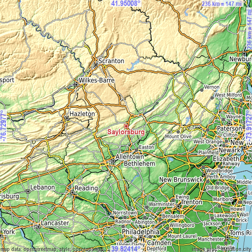 Topographic map of Saylorsburg