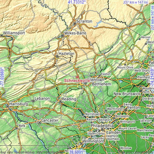 Topographic map of Schnecksville