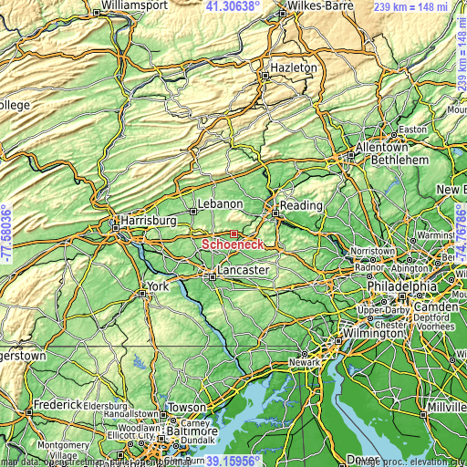 Topographic map of Schoeneck