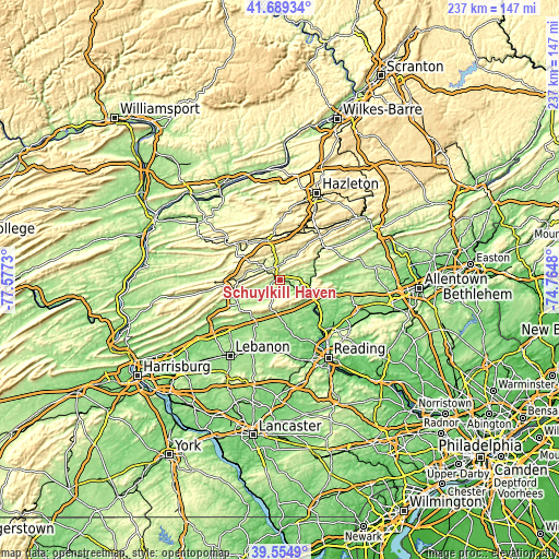 Topographic map of Schuylkill Haven