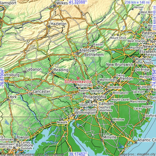 Topographic map of Schwenksville