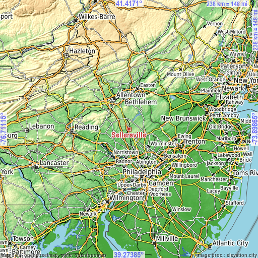 Topographic map of Sellersville