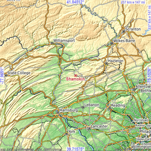 Topographic map of Shamokin