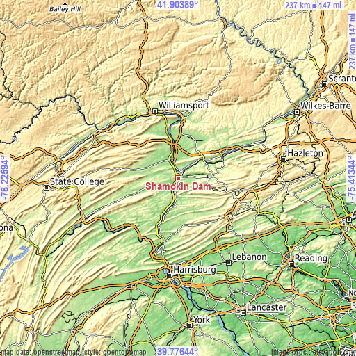 Topographic map of Shamokin Dam