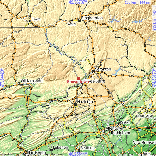 Topographic map of Shavertown