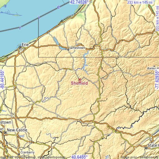 Topographic map of Sheffield