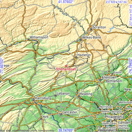 Topographic map of Shenandoah