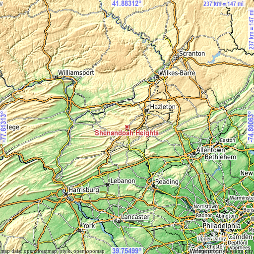 Topographic map of Shenandoah Heights