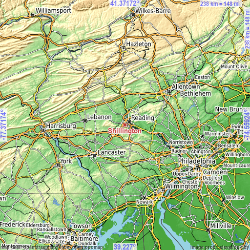 Topographic map of Shillington