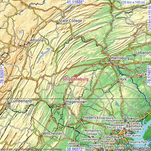 Topographic map of Shippensburg