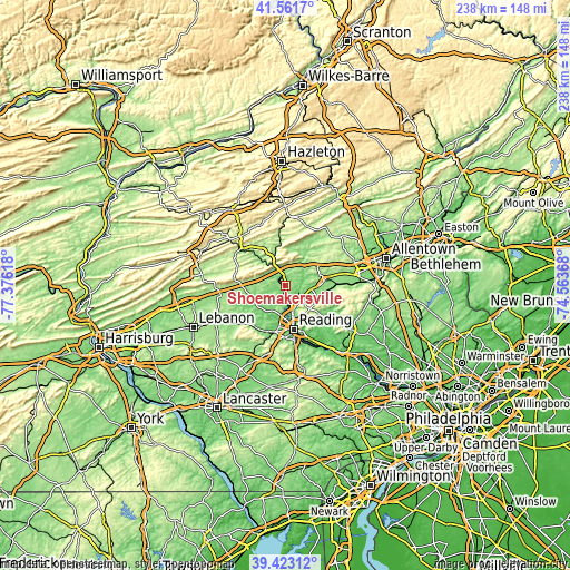 Topographic map of Shoemakersville