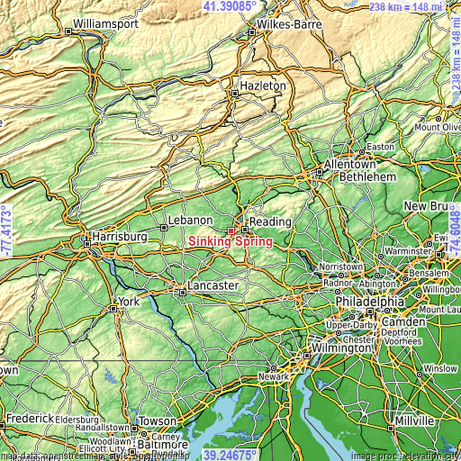 Topographic map of Sinking Spring