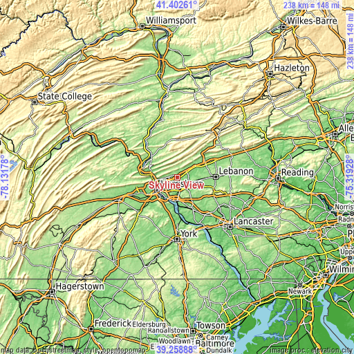 Topographic map of Skyline View