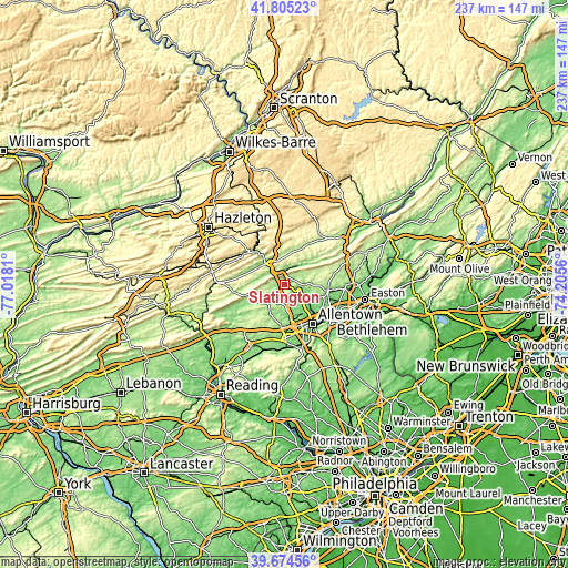 Topographic map of Slatington