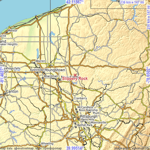 Topographic map of Slippery Rock