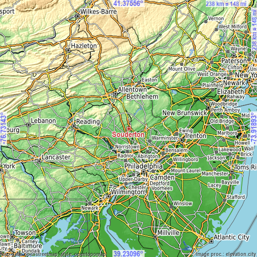 Topographic map of Souderton