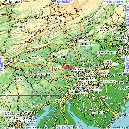 Topographic map of South Pottstown