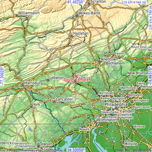 Topographic map of South Temple