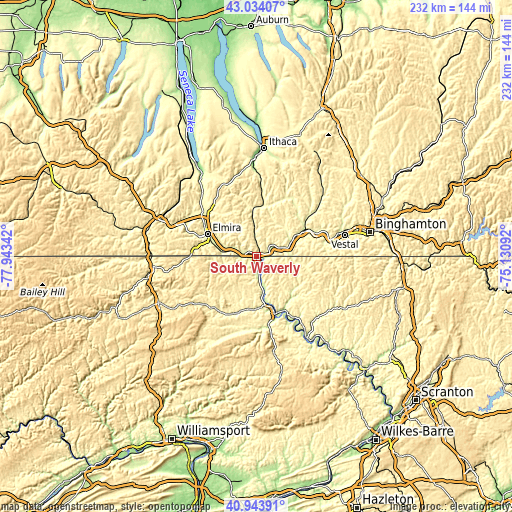 Topographic map of South Waverly