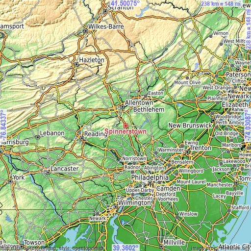 Topographic map of Spinnerstown